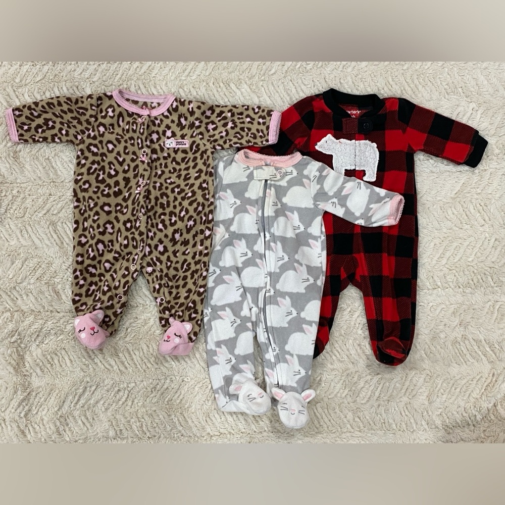 Carter's Leopard, Bunny, and Bear Baby Fleece Footies Set